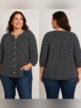 Terra & Sky NWT Women’s Plus Size 14W Black Polka Dot Flowing Blouse